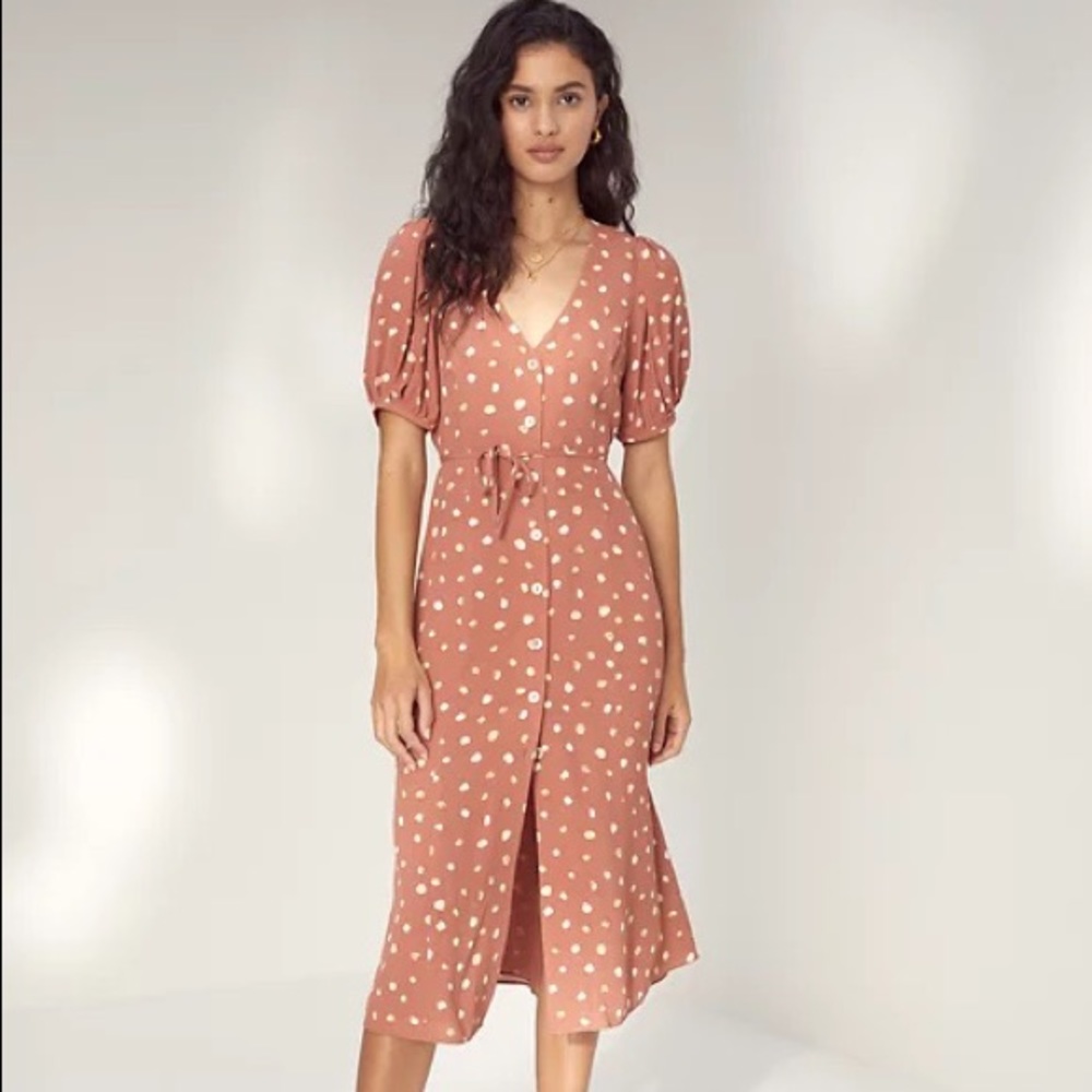Wilfred by Aritzia Libretto Dress Button Down Puff Sleeve
